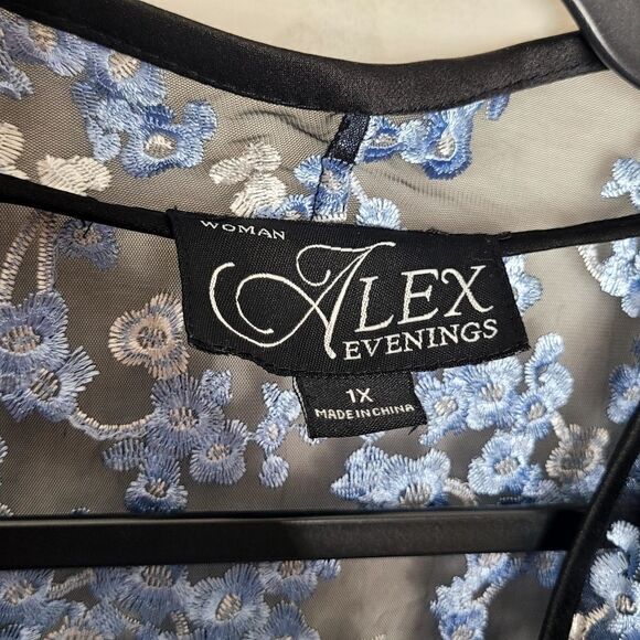 Alex Evenings Embroidered Sheer Single Button Cardigan Size 1X - Picture 5 of 7